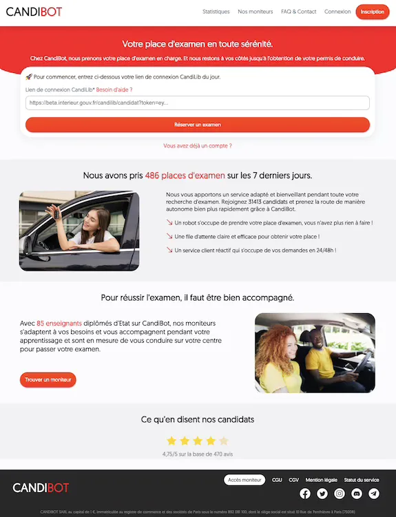 Ancienne illustration Candibot, robot de recherche de places d'examen du permis